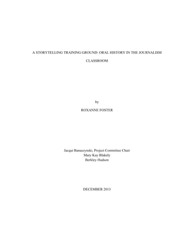 A Storytelling Training Ground: Oral History in the Journalism