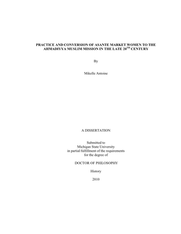 Practice and Conversion of Asante Market Women to the Ahmadiyya Muslim Mission in the Late 20Th Century