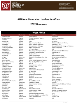 ALN New Generation Leaders for Africa 2012 Honorees West Africa