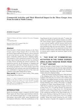 Commercial Activities and Their Historical Impact in the Three Gorges Area from Seventh to Ninth Century