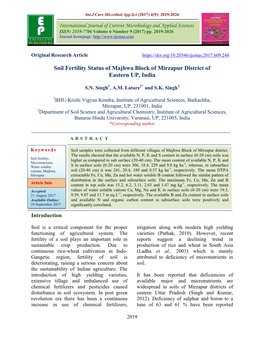 Soil Fertility Status of Majhwa Block of Mirzapur District of Eastern UP, India