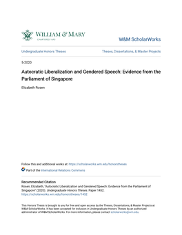 Autocratic Liberalization and Gendered Speech: Evidence from the Parliament of Singapore