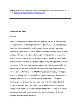 Corruption and Policy Abstract Corruption Demoralizes