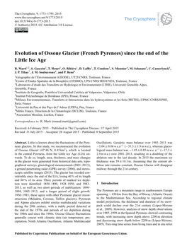 Evolution of Ossoue Glacier (French Pyrenees) Since the End of the Little Ice Age