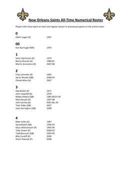 New Orleans Saints All-Time Numerical Roster