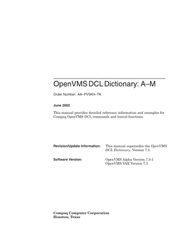 Openvms DCL Dictionary: A–M