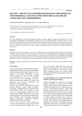 REVIEW – RECENT ENANTIOMER SEPARATION STRATEGIES of NONSTEROIDAL ANTI-INFLAMMATORY DRUGS (Nsaids) by CAPILLARY ELECTROPHORESIS