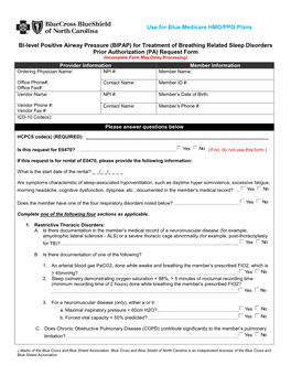 For Treatment of Breathing Related Sleep Disorders PA Request Form