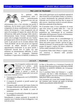 Polinago.. in Comune LO SPAZIO DELLE ASSOCIAZIONI