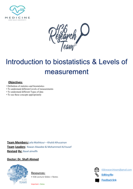 Introduction to Biostatistics & Levels of Measurement