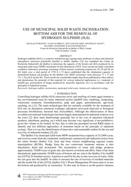 Use of Municipal Solid Waste Incineration Bottom Ash for the Removal of Hydrogen Sulphide (H2s)