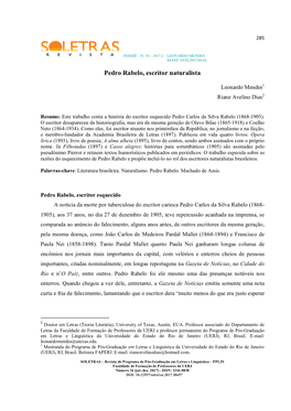 Pedro Rabelo, Escritor Naturalista