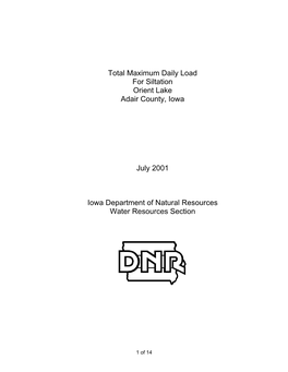 TMDL for Siltation Orient Lake Adair County, Iowa