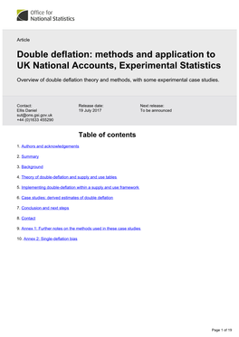 Double Deflation: Methods and Application to UK National Accounts, Experimental Statistics