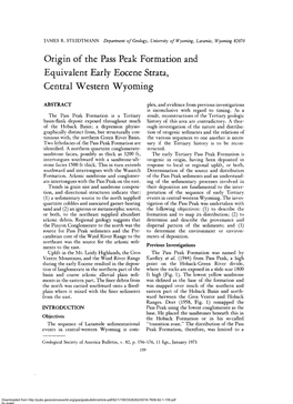 Origin of the Pass Peak Formation and Equivalent Early Eocene Strata, Central Western Wyoming