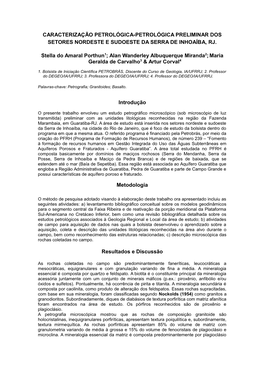 CARACTERIZAÇÃO PETROLÓGICA-PETROLÓGICA PRELIMINAR DOS SETORES NORDESTE E SUDOESTE DA SERRA DE INHOAÍBA, RJ. Stella Do Amara