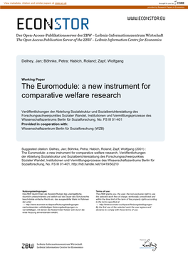 The Euromodule. a New Instrument for Comparative Welfare Research