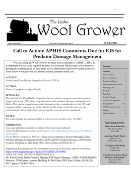 APHIS Comments Due for EIS for Predator Damage Management