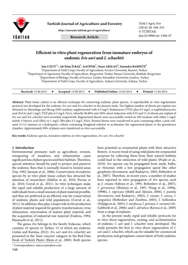 Efficient in Vitro Plant Regeneration from Immature Embryos of Endemic Iris Sari and I. Schachtii