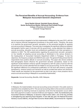 The Perceived Benefits of Accrual Accounting: Evidence from Malaysian Accountant General’S Department