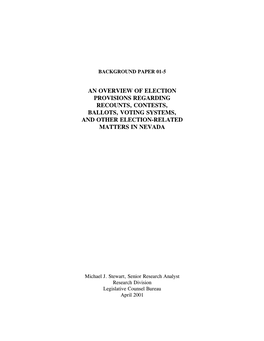 An Overview of Election Provisions Regarding Recounts, Contests, Ballots, Voting Systems, and Other Election-Related Matters in Nevada