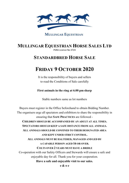 Standardbred Horse Sale Friday 9 October 2020