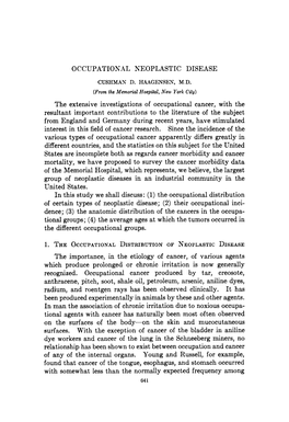 OCCUPATIONAL NEOPLASTIC DISEASE the Extensive