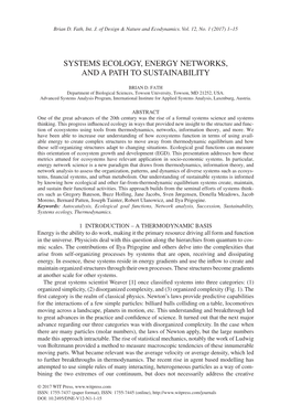 Systems Ecology, Energy Networks, and a Path to Sustainability