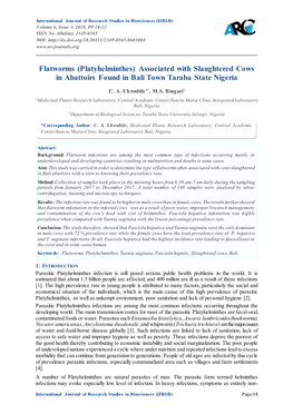 Flatworms (Platyhelminthes) Associated with Slaughtered Cows in Abattoirs Found in Bali Town Taraba State Nigeria