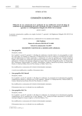 Publicación De Una Comunicación De La Aprobación De Una Modificación