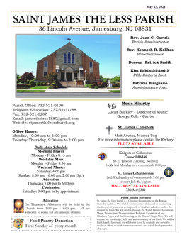 SAINT JAMES the LESS PARISH 36 Lincoln Avenue, Jamesburg, NJ 08831