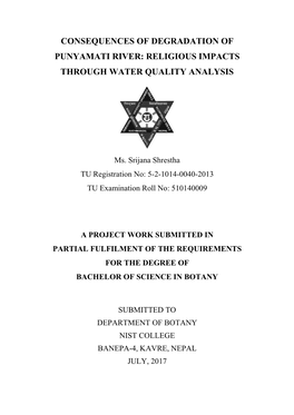 Consequences of Degradation of Punyamati River: Religious Impacts Through Water Quality Analysis