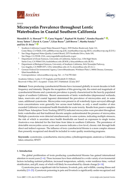 Microcystin Prevalence Throughout Lentic Waterbodies in Coastal Southern California