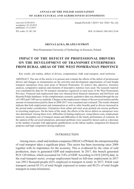 Impact of the Deficit of Professional Drivers on the Development of Transport Enterprises from Rural Areas of the West Pomeranian Province