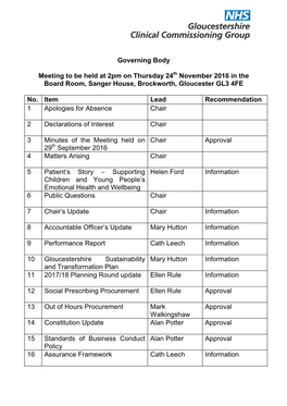 Governing Body Meeting to Be Held at 2Pm on Thursday 24 November