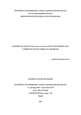 Biologia Reprodutiva E Efeito Da Silvicultura Na Reprodução De Limnoctites Rectirostris (PASSERIFORMES: FURNARIIDAE)Noparque E