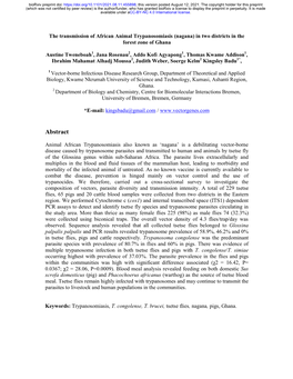 The Transmission of African Animal Trypanosomiasis (Nagana) in Two Districts in the Forest Zone of Ghana