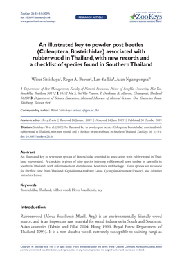 Coleoptera, Bostrichidae) Associated with Rubberwood in Thailand, with New Records and a Checklist of Species Found in Southern Thailand