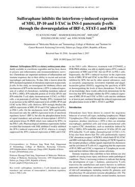 Sulforaphane Inhibits the Interferon-Γ-Induced Expression of MIG, IP-10 and I-TAC in INS‑1 Pancreatic Β-Cells Through the Downregulation of IRF-1, STAT-1 and PKB