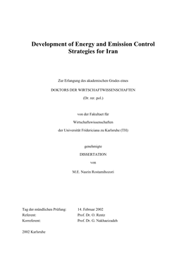 Development of Energy and Emission Control Strategies for Iran