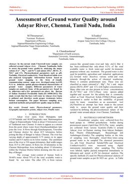 Assessment of Ground Water Quality Around Adayar River, Chennai, Tamil Nadu, India