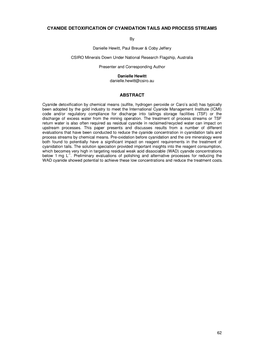 Cyanide Detoxification of Cyanidation Tails and Process Streams Abstract