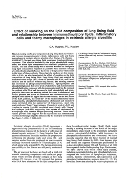 Effect of Smoking on the Lipid Composition of Lung Lining Fluid And