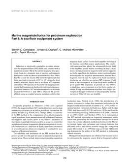 Marine Magnetotellurics for Petroleum Exploration Part I: a Sea-ﬂoor Equipment System