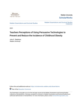 Teachers Perceptions of Using Persuasive Technologies to Prevent and Reduce the Incidence of Childhood Obesity