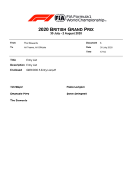 2020 BRITISH GRAND PRIX 30 July - 2 August 2020