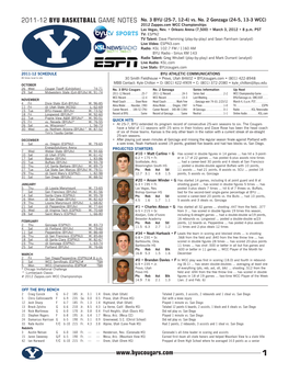 2011-12 BYU Basketball Game Notes Www