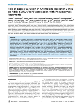 Role of Exonic Variation in Chemokine Receptor Genes on AIDS: CCRL2 F167Y Association with Pneumocystis Pneumonia