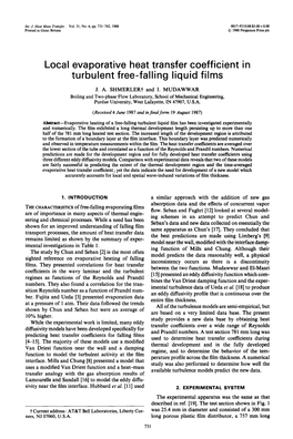 Local Evaporative Heat Transfer Coefficient in Turbulent Free-Falling Liquid Films