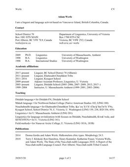 Werle CV 2020/5/20 14:37 Page 1 of 3 Adam Werle I Am a Linguist And